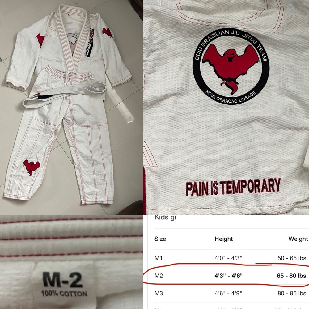 White 100% cotton kids gi martial arts jiu jitsu size M-2